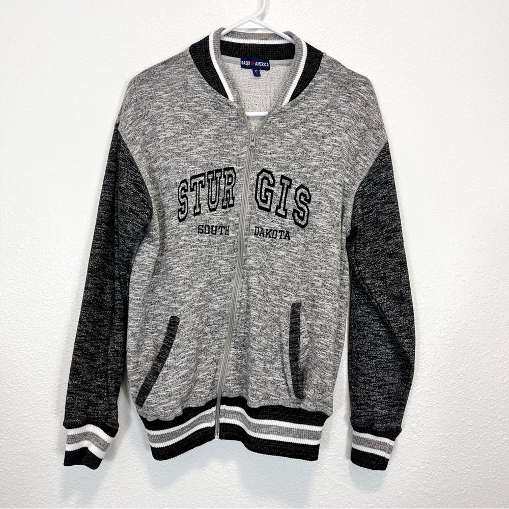 Sturgis South Dakota Varsity Jacket By Basix Of America Gray Black White Small
